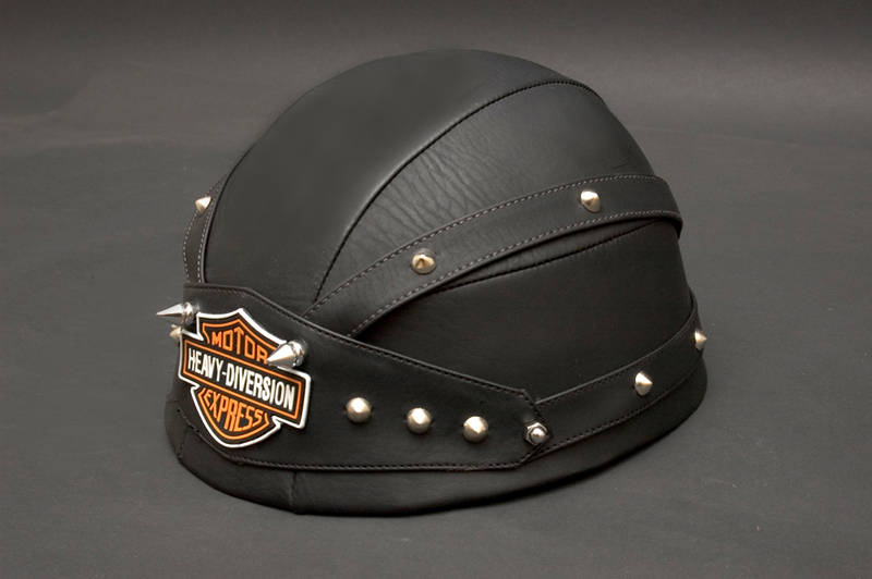 Bowl Half Helmet Leather w/ Studs Novelty Chopper Harley Davidson Spoof