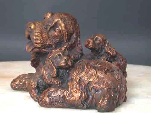 Image 1 of Bronze Dog Cocker Spaniel Dog w/ Puppies Sculpture