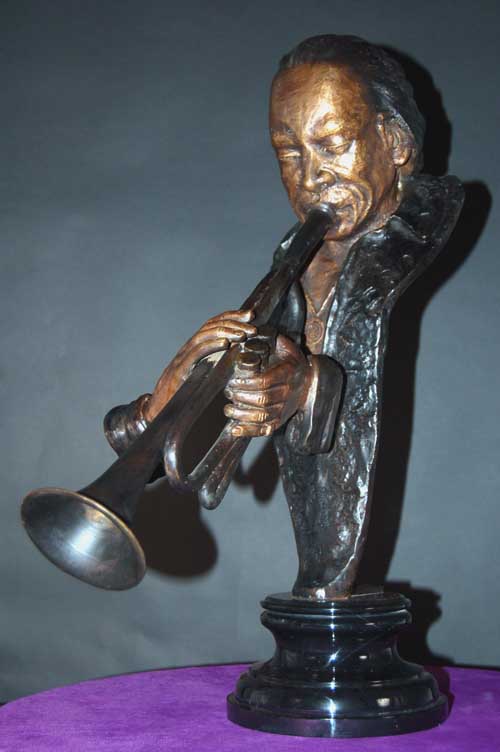Image 1 of Miles Davis Bronze Bust Jazz Trumpeter Statue Sculpture