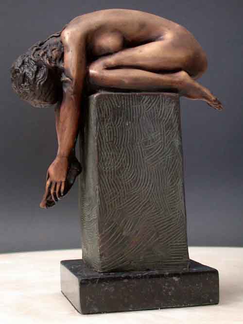 Sensual Stretch Forward Female Solid Bronze Sculpture