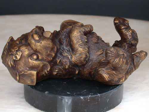 Bronze Dog Roll Over Sculpture